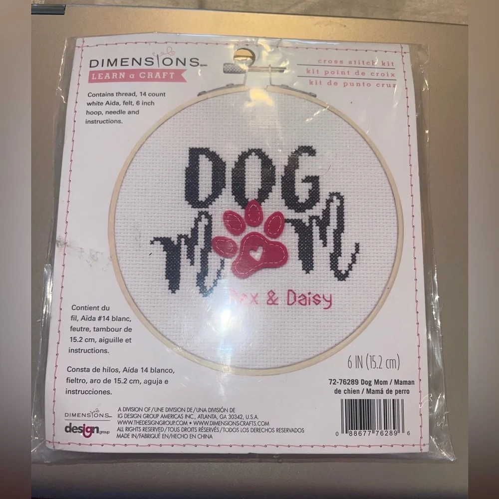 Dimensions Cross Stitch Kit‎ Dog Mom Learn a Craft  #72-76289 New Pink Dog Paw